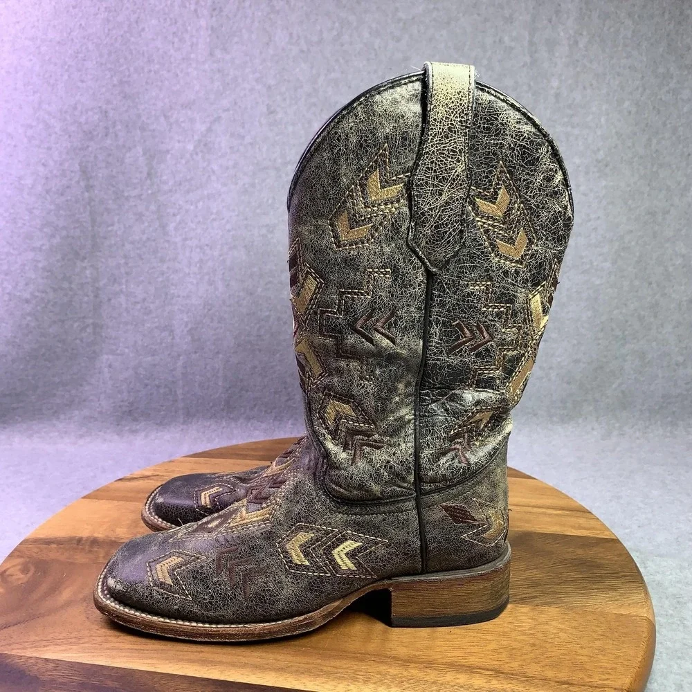 Circle G Boots Womens 6 Gray L5253 Western Embroidered‎ Leather Square Toe